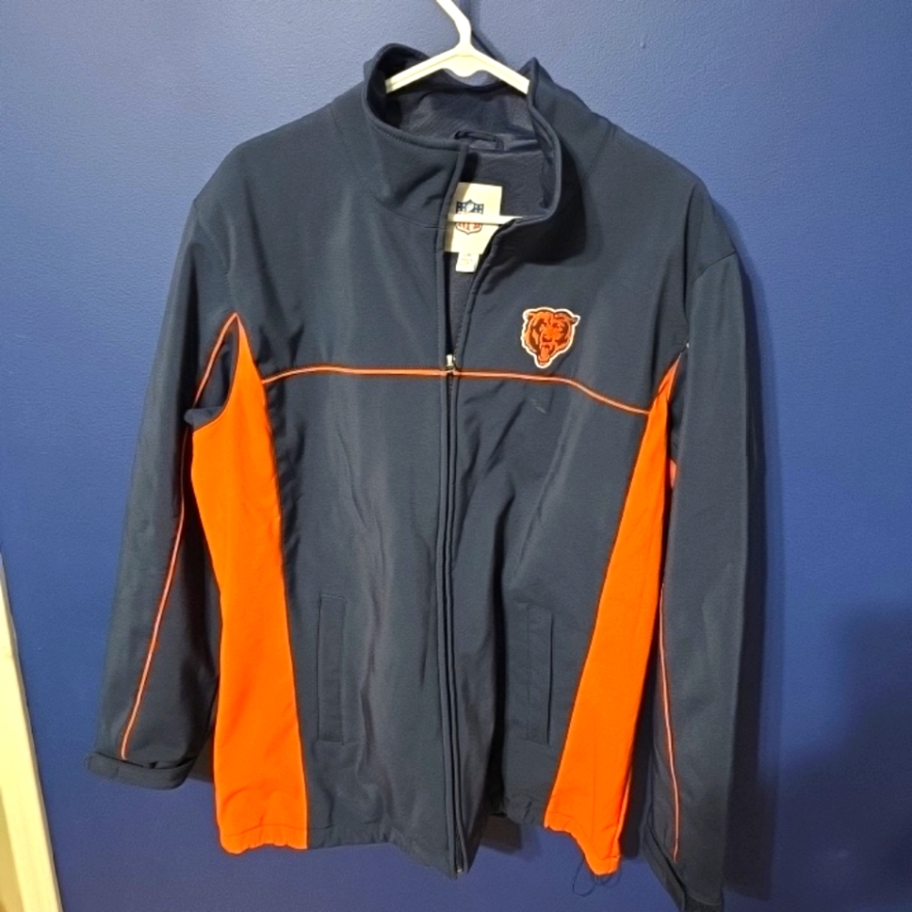 Chicago Bears Jacket Mens L Blue Orange NFL Full Zip High Neck Jacket Football